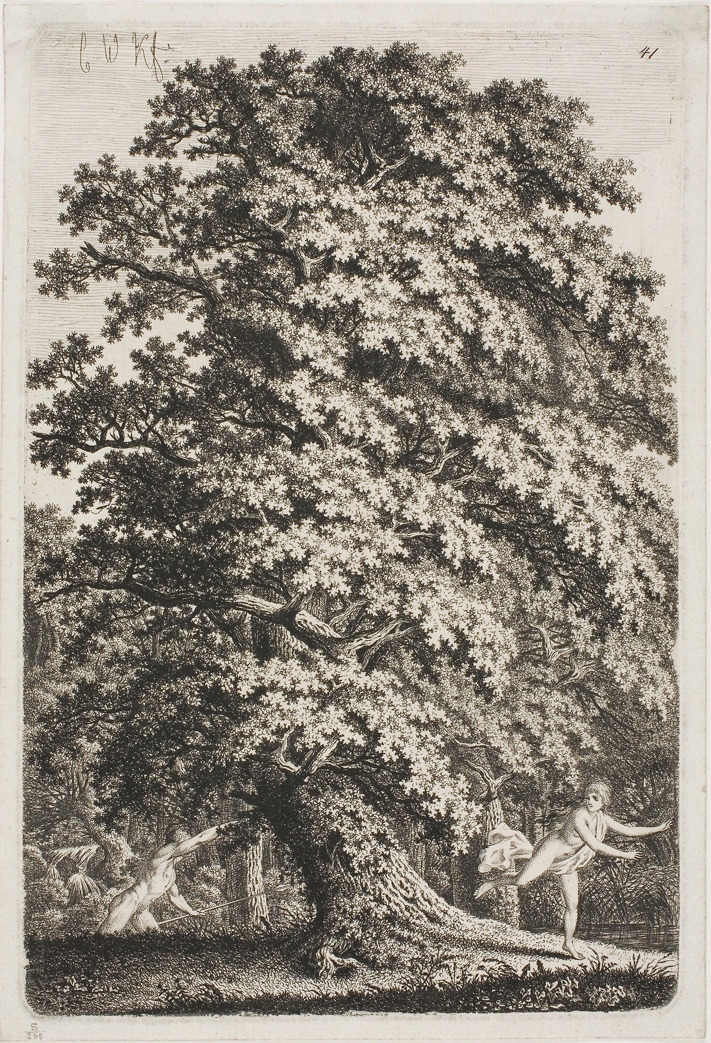 Woman Fleeing from a Man Holding a Lance in the Forest -  Carl Wilhelm Kolbe, the elder,  Poster Print Wall Art