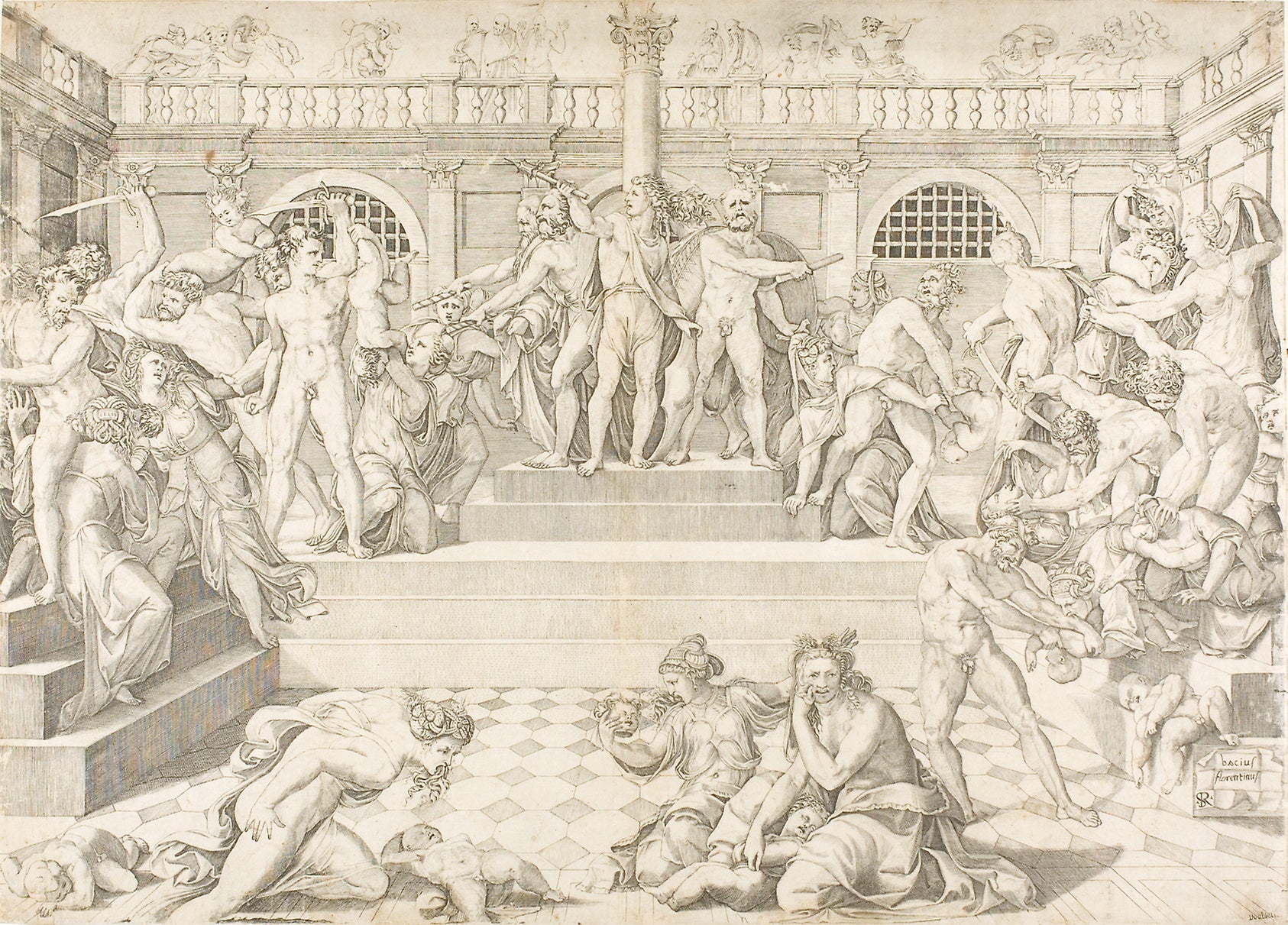The Massacre of the Innocents: Marco Dente da Ravenna (Italian, active 1515-1527),16x12"(A3) Poster