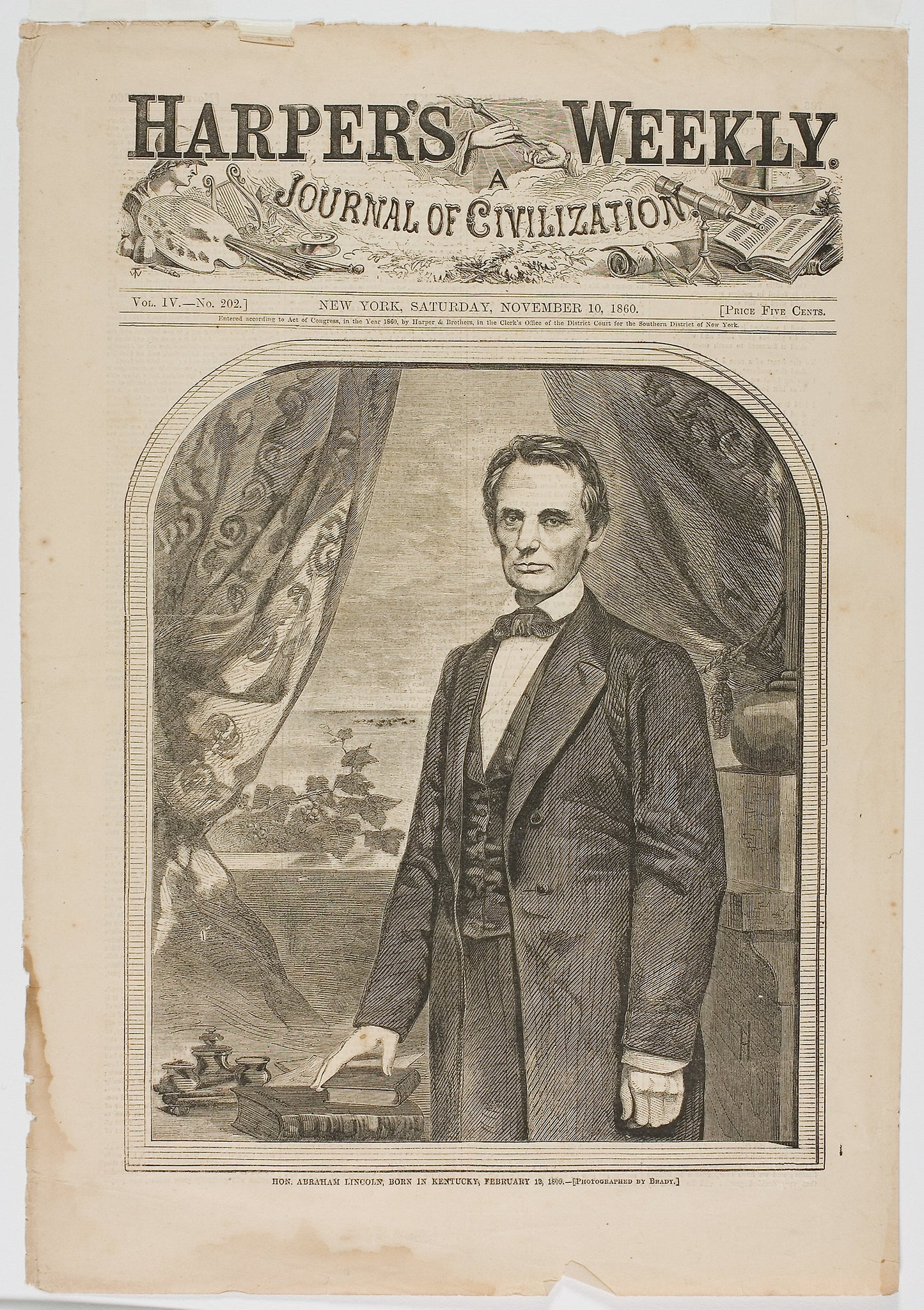 Hon. Abraham Lincoln, Born in Kentucky, February 12, 1809 -  Winslow Homer (American, 1836-1910),  Poster Print Wall Art