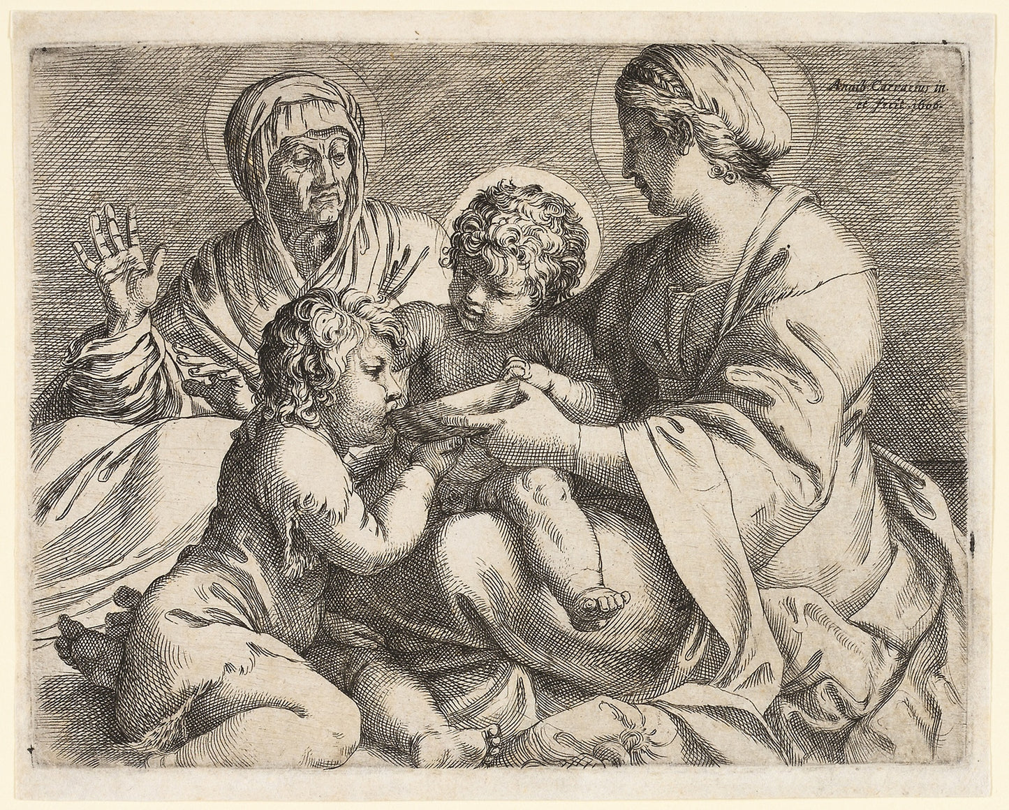 Madonna and Child with Saints Elizabeth and John the Baptist -  Annibale Carracci,  Poster Print Wall Art