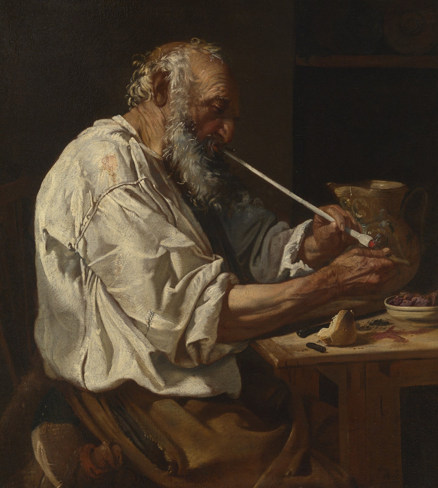 Old Peasant Lighting a Pipe -  Johann Carl Loth, called Carlotto Bavarese,  Poster Print Wall Art
