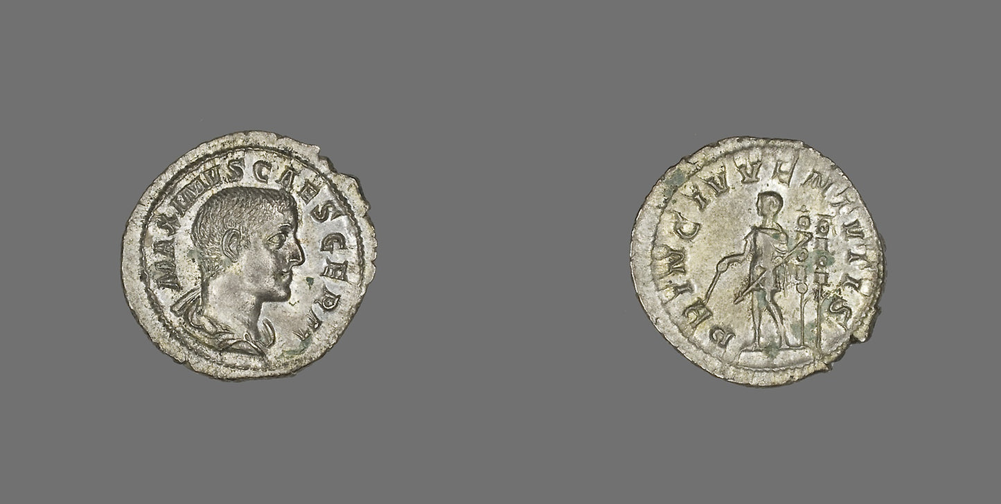 Denarius (Coin) Portraying the Emperor Maximus -  Roman,  Poster Print Wall Art