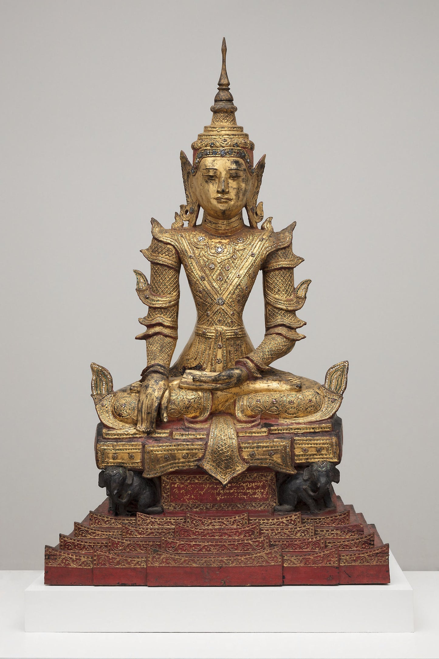Crowned and Bejewelled Buddha Seated on an Elephant Throne -  Burma (now Myanmar),  Poster Print Wall Art