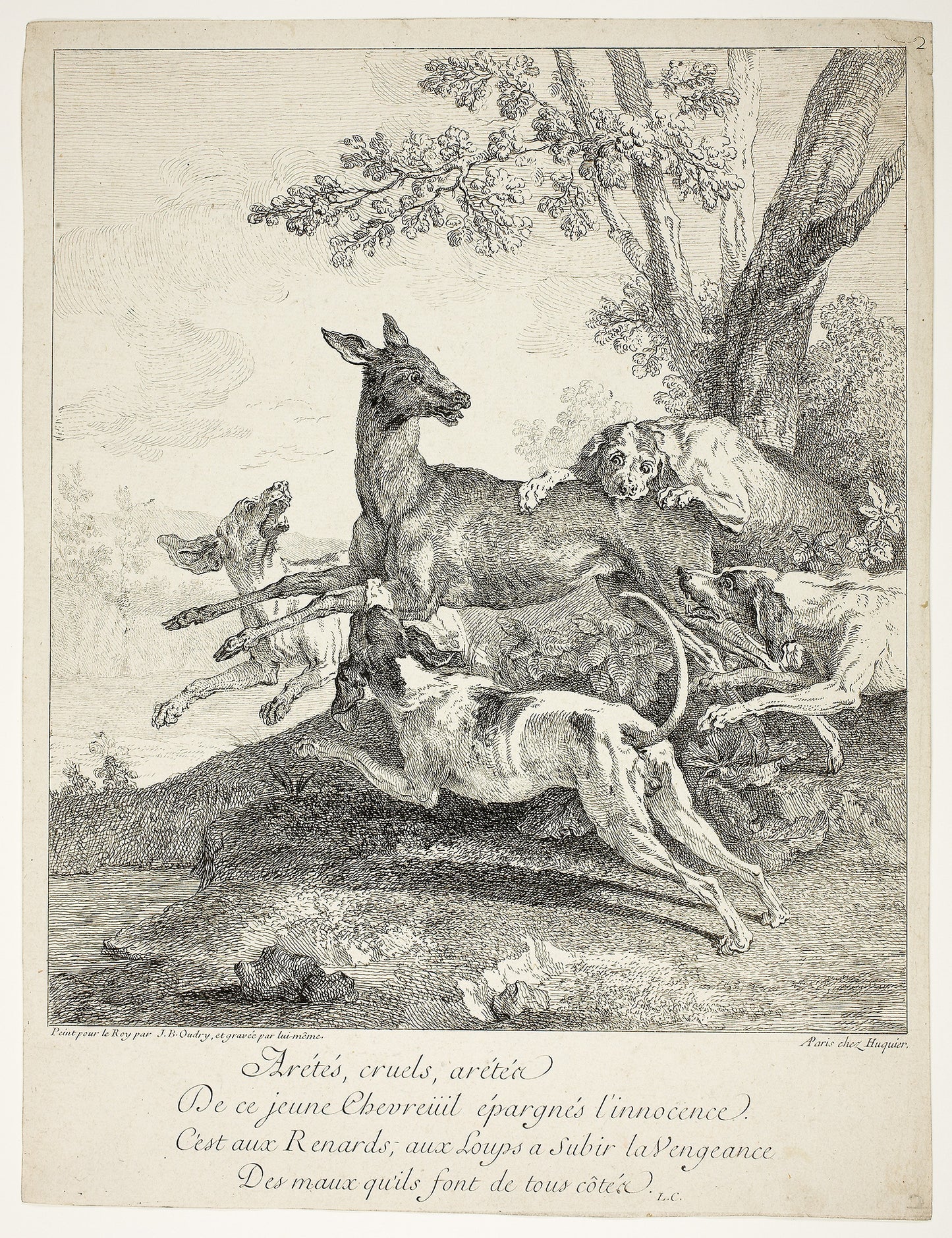 Deer Attacked -  Dogs -  Jean-Baptiste Oudry,  Poster Print Wall Art