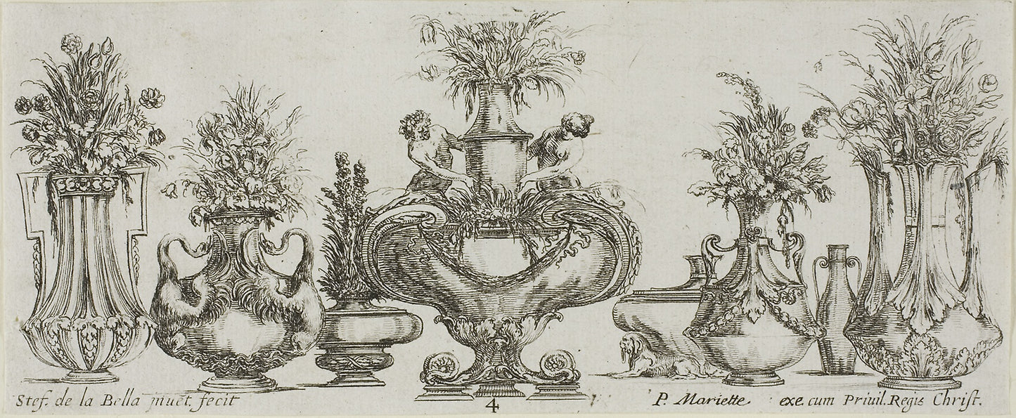 Plate Four from Collection of Various Vases -  Stefano della Bella,  Poster Print Wall Art