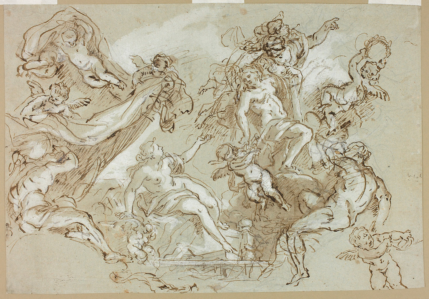 Apotheosis of Hercules (recto); Sketches of Horse's Head, Horse's Forequarters, and Altarpiece or Ciborium (verso) -  possibly Anton Domenico Gabbiani (Italian, 1652-1726),  Poster Print Wall Art