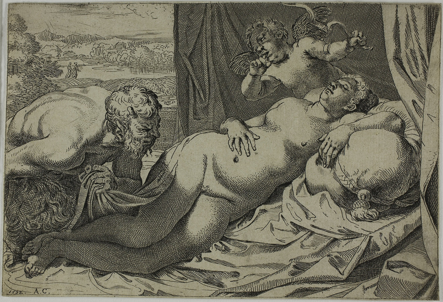 Venus and Satyr -  Annibale Carracci,  Poster Print Wall Art