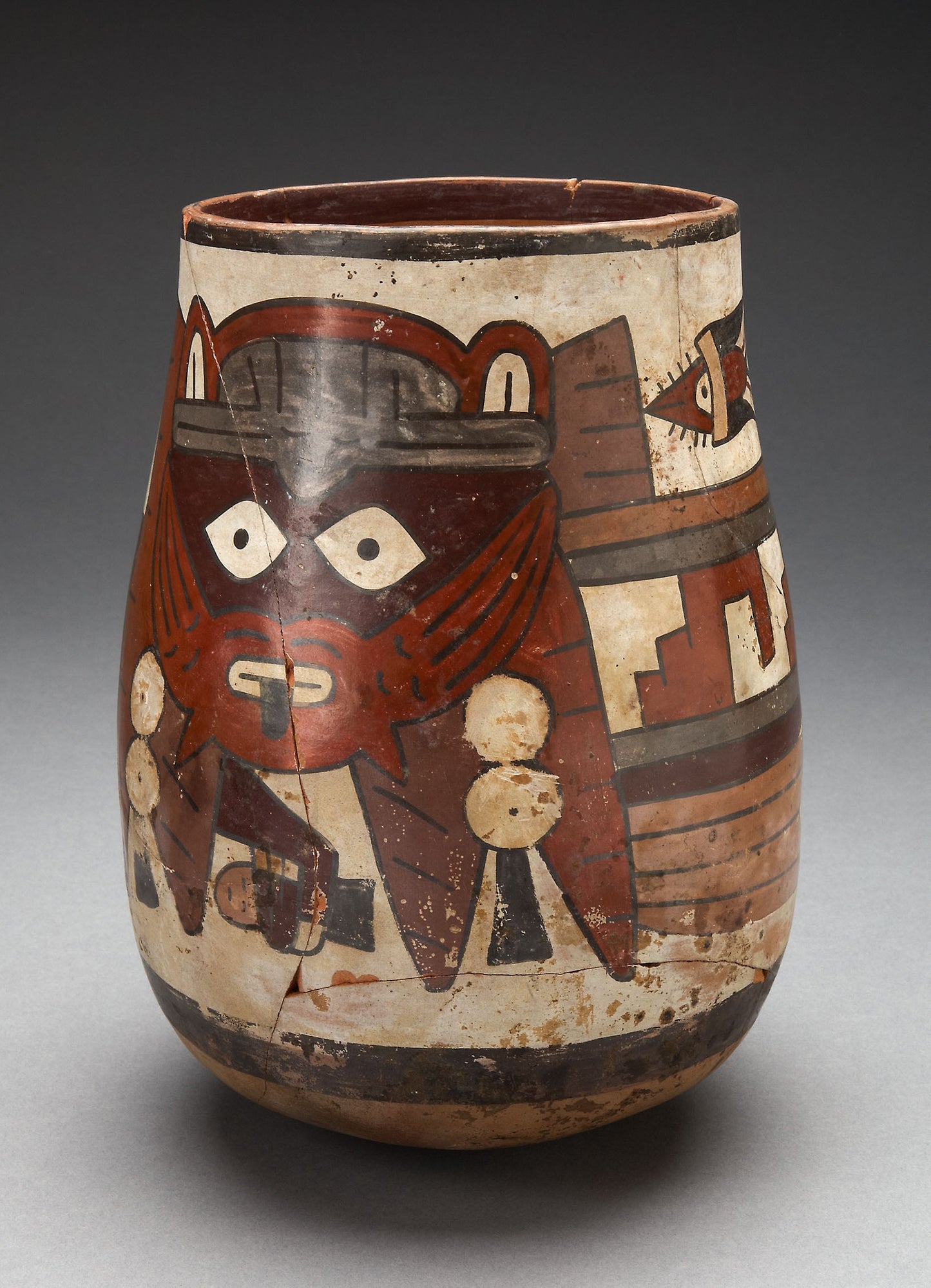 Rounded Beaker Depicting Masked Figure Holding Decapitated Head -  Nazca,  Poster Print Wall Art