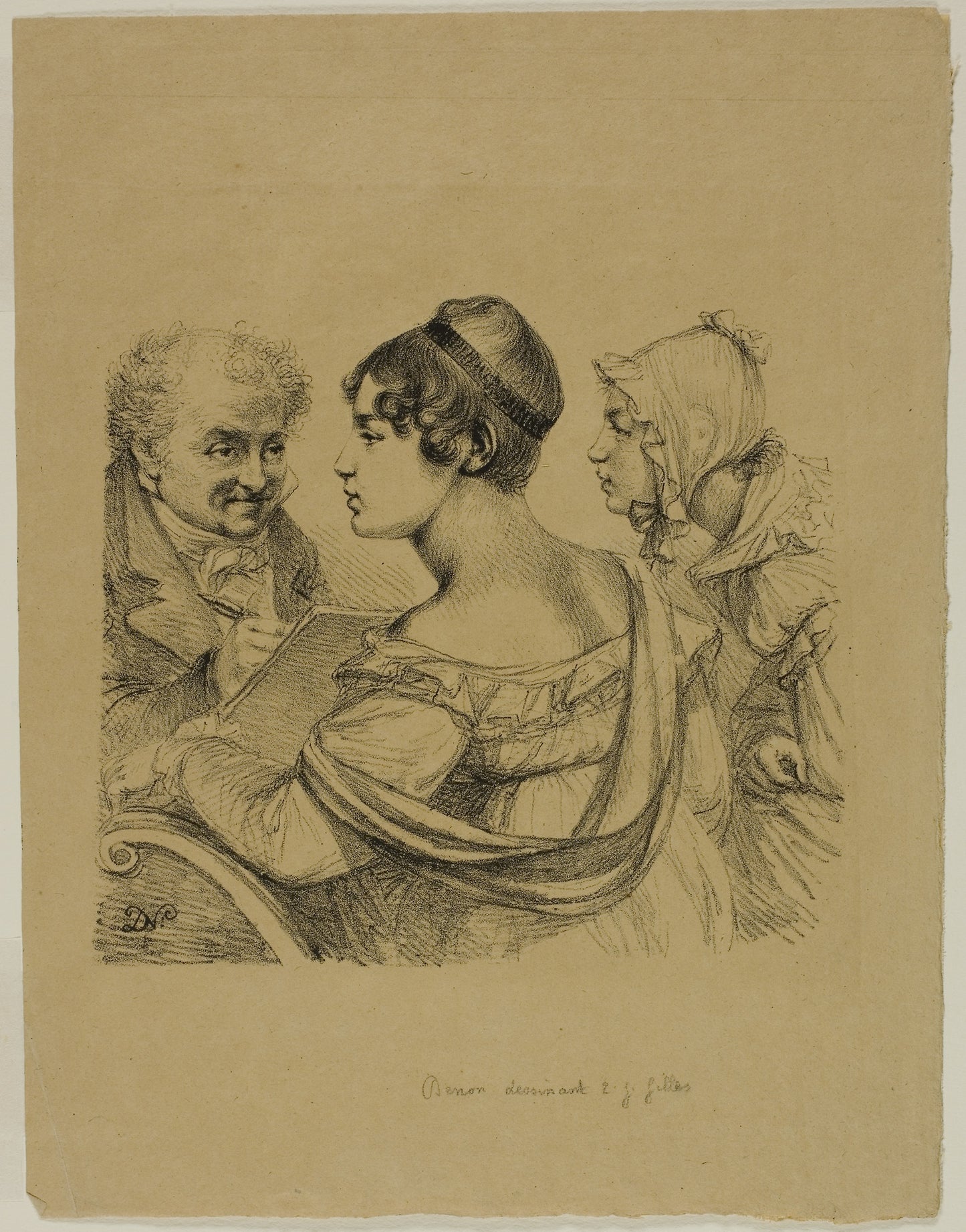 Self-Portrait with Two Young Ladies -  Dominique-Vivant Denon,  Poster Print Wall Art