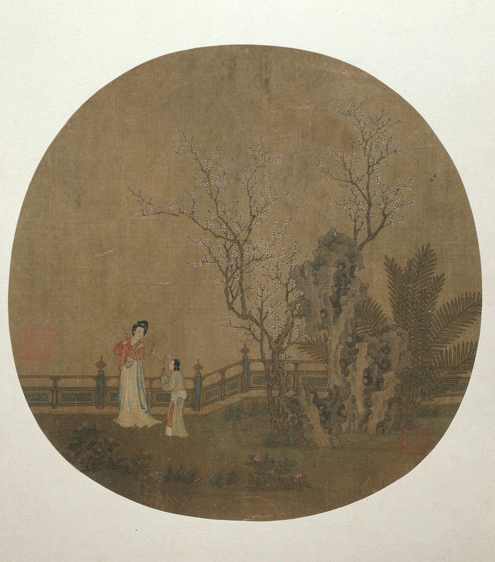 Woman with Female Servant in a Palace Garden: Artist unknown,16x12"(A3) Poster