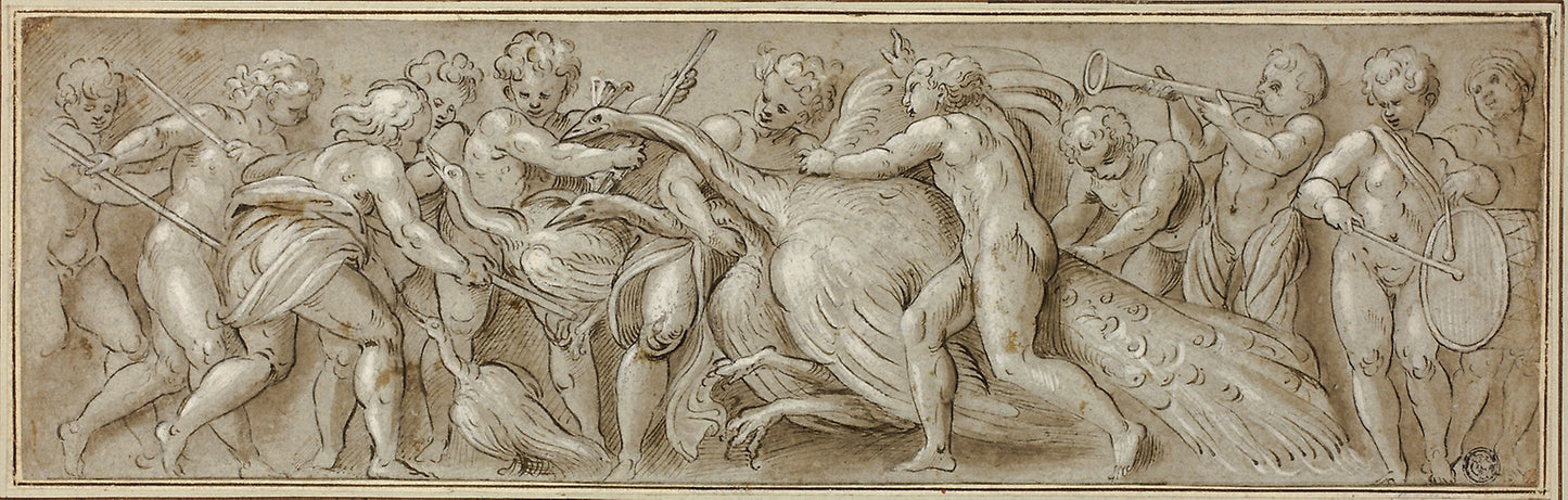 Putti with Peacocks and Musical Instruments -  Workshop of Lattanzio Gambara,  Poster Print Wall Art