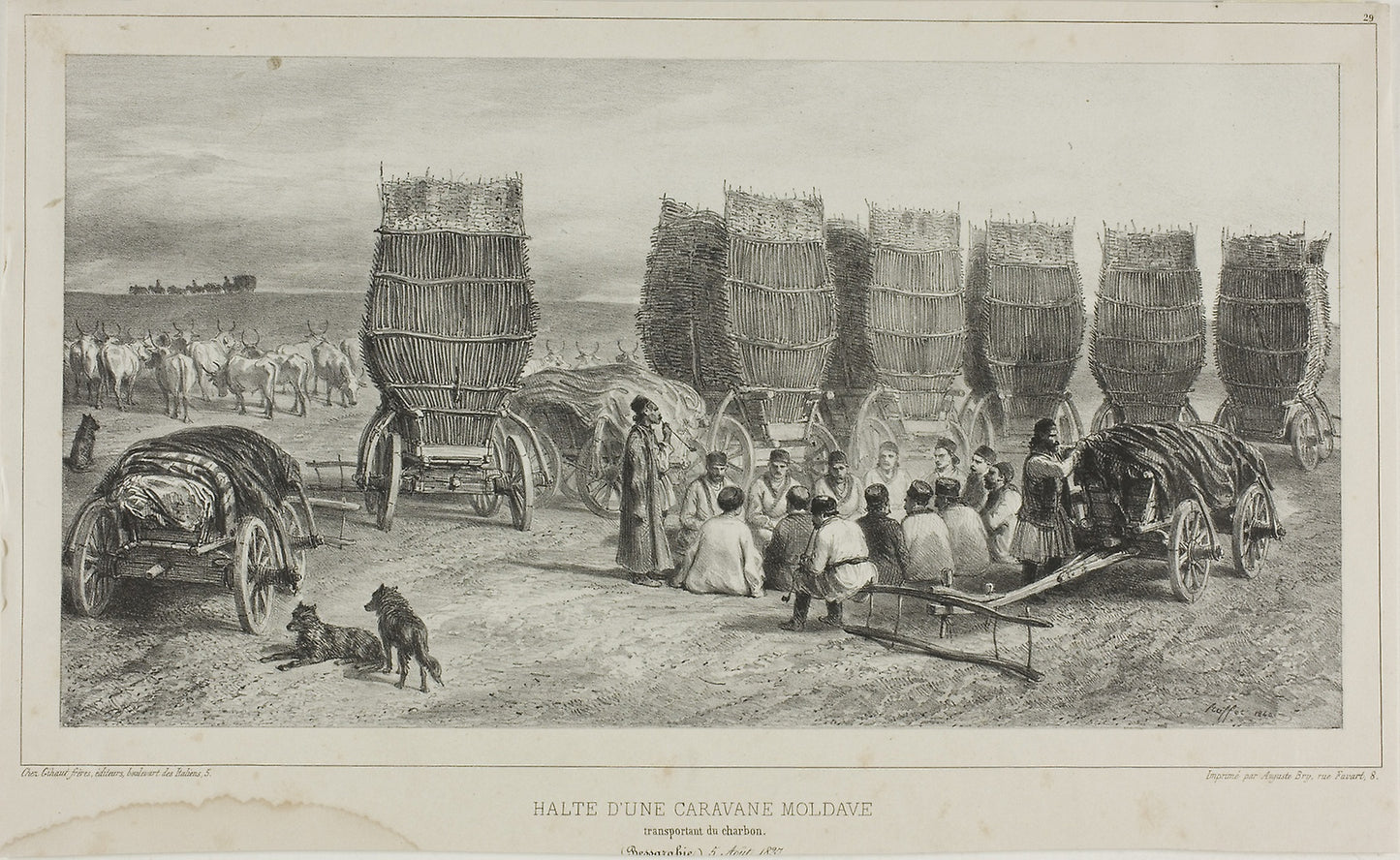 Halting Place of a Moldavian Caravan Transporting Coal, Bessarabia, August 5, 1837 -  Denis Auguste Marie Raffet (French, 1804-1860),  Poster Print Wall Art
