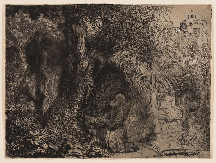St. Francis Beneath a Tree Praying: Rembrandt van Rijn,16x12