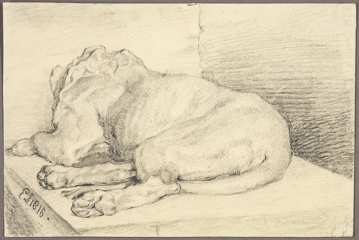 Reclining Lion, From Back: Attributed to Edwin Henry Landseer,16x12
