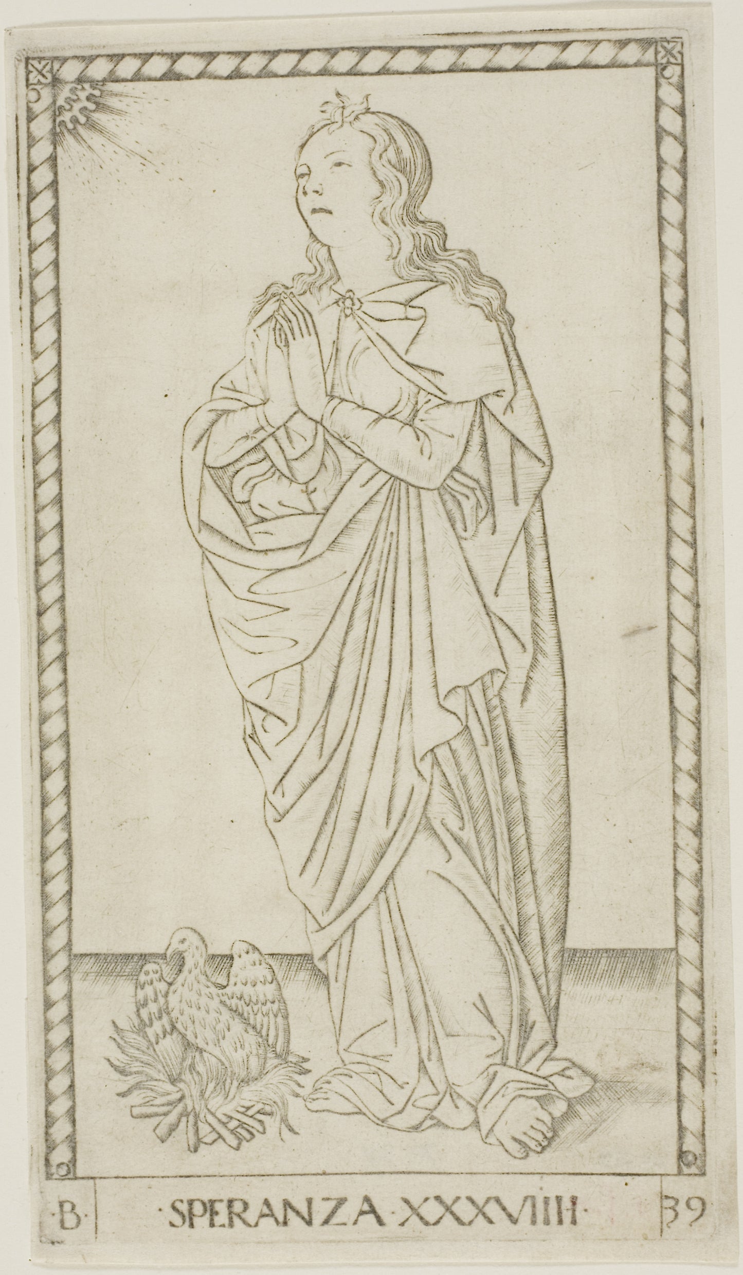 Hope, plate 39 from Genii and Virtues -  Master of the E-Series Tarocchi,  Poster Print Wall Art