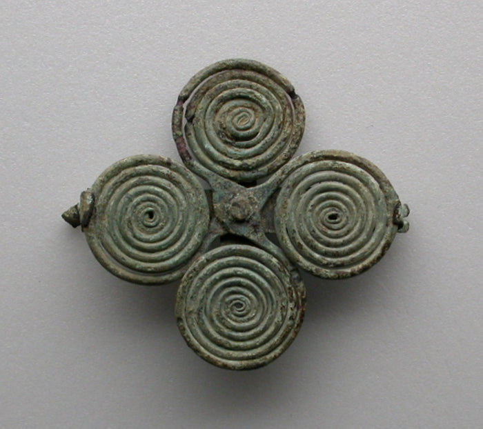 Quatrefoil spiral fibula (garment pin): Etruscan,16x12