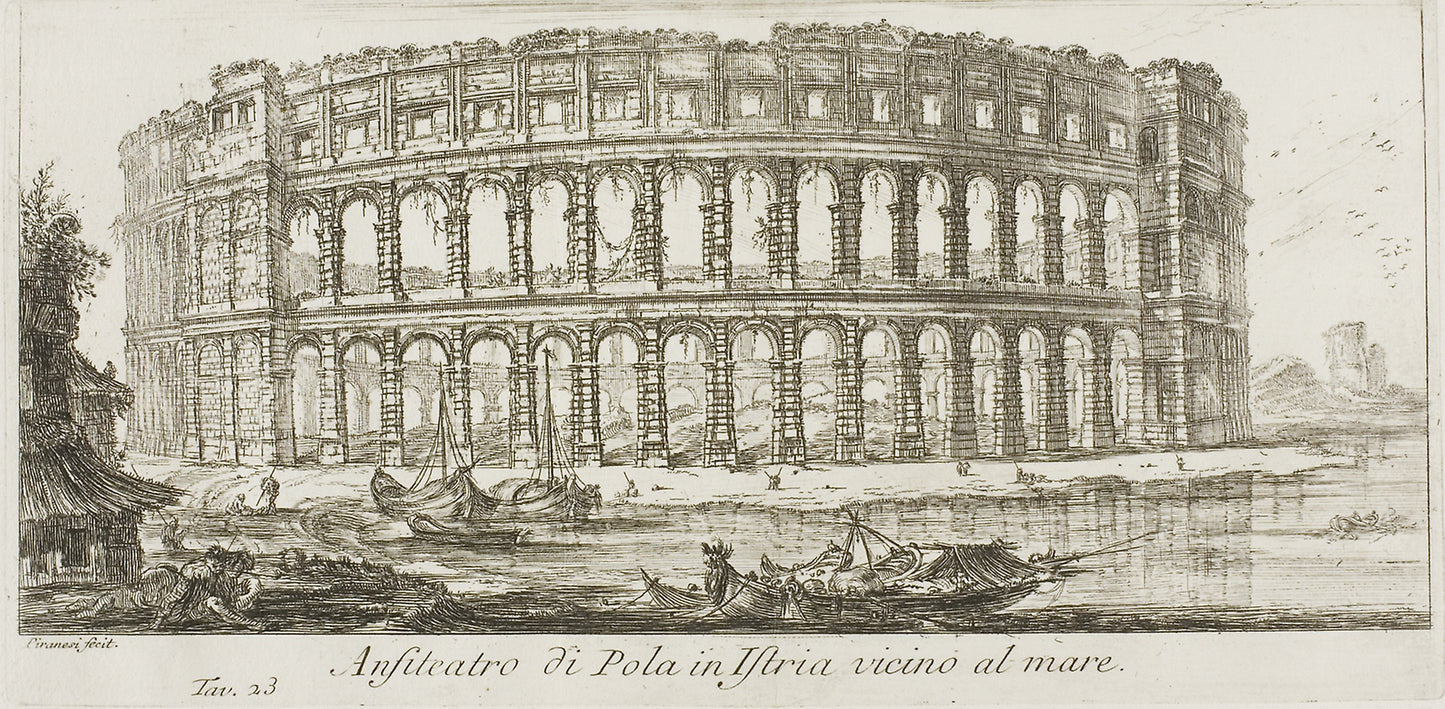 Ampitheater of Pola in Istria near the sea, plate 23 from Some Views of Triumphal Arches and other monuments -  Giovanni Battista Piranesi,  Poster Print Wall Art