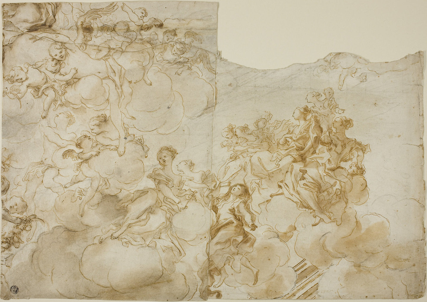 Female Figures with Putti in Clouds -  Possibly Gregorio de' Ferrari (Italian, 1644-1726),  Poster Print Wall Art
