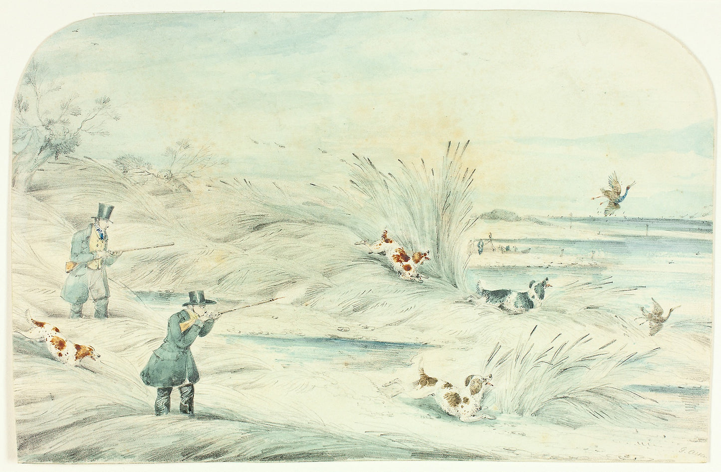 Hunt Crossing Stream Shooting Ducks -  Unknown Artist,  Poster Print Wall Art