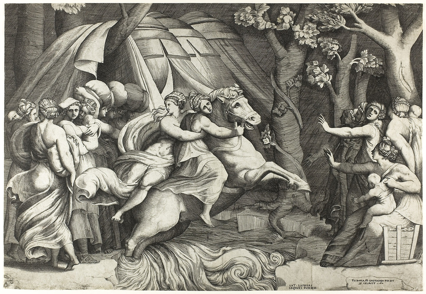 Cloelia Crossing the Tiber -  Giulio di Antonio Bonasone (Italian, active 1531-1574),  Poster Print Wall Art