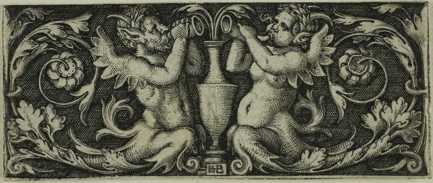 Ornament with Two Tritons, from Four Vignettes -  Sebald Beham,  Poster Print Wall Art