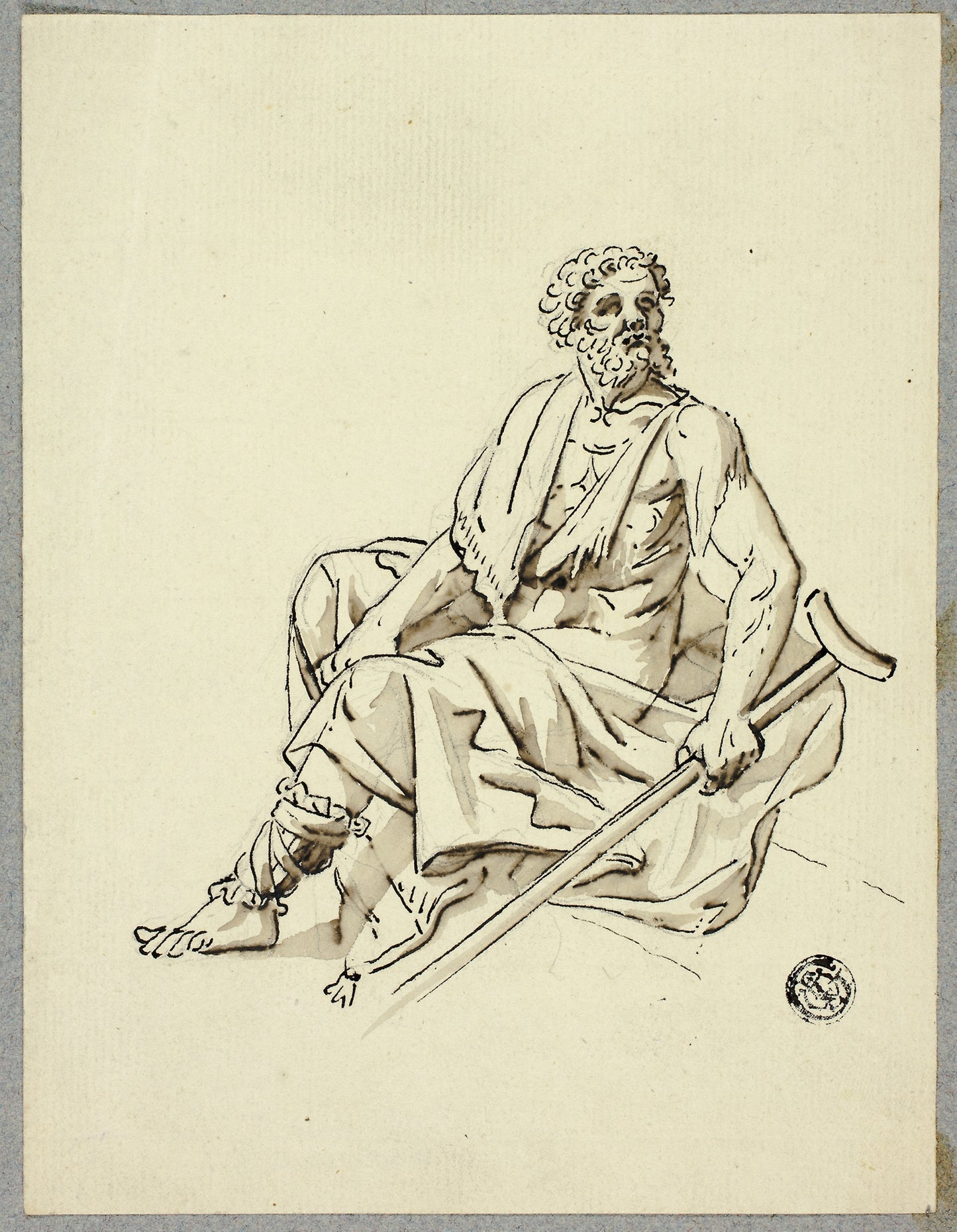 Seated Old Man with Crutch -  Hans Heinrich Meyer,  Poster Print Wall Art