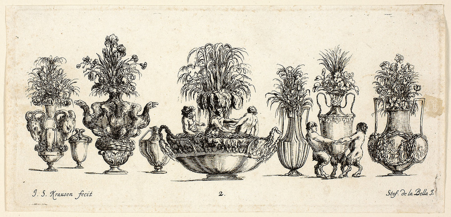 Plate Two from Raccolta di Vasi diversi di Stef. de la Bella Fiorentino -  Johanna Sibylla Kusell (Kuslin Kraus) (German, active 1650-1717),  Poster Print Wall Art