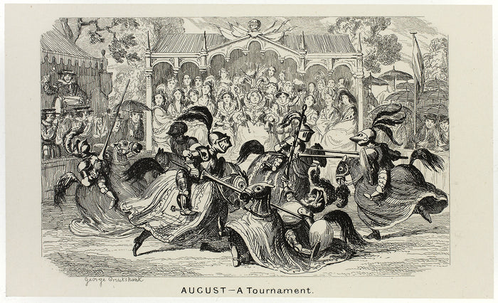 August - A Tournament from George Cruikshank's Steel Etchings to The Comic Almanacks: 1835-1853: George Cruikshank (English, 1792-1878),16x12