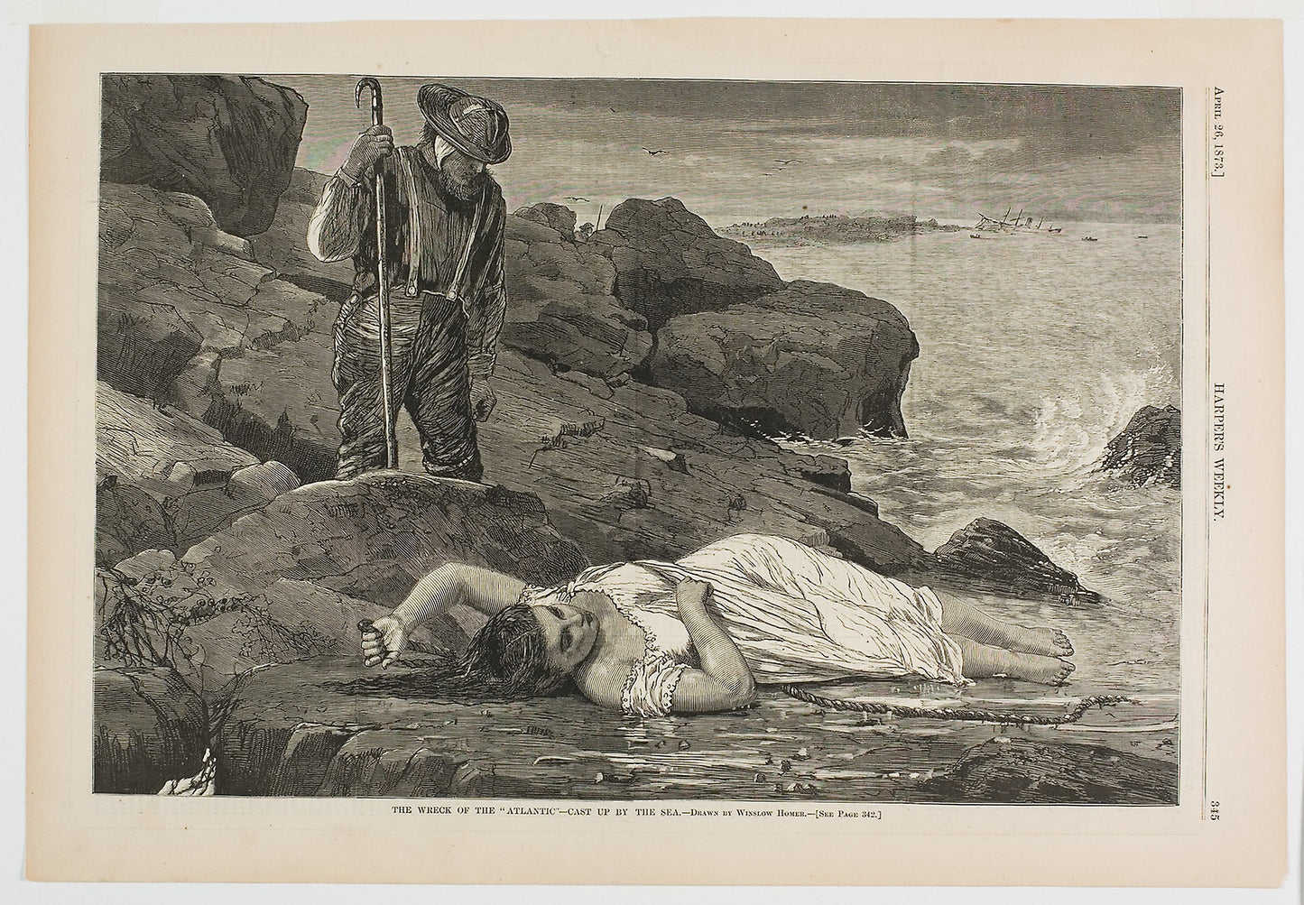 The Wreck of the "Atlantic"—Cast Up -  the Sea -  Winslow Homer (American, 1836-1910),  Poster Print Wall Art