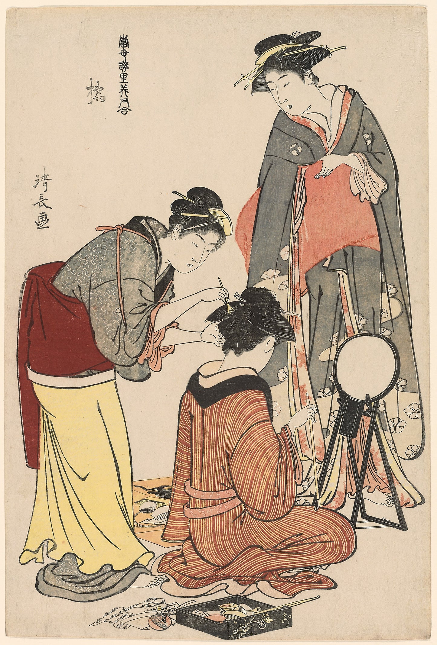 Entertainers of the Tachibana, from the series "A Collection of Contemporary Beauties of the Pleasure Quarters (Tosei yuri bijin awase)" -  Torii Kiyonaga,  Poster Print Wall Art