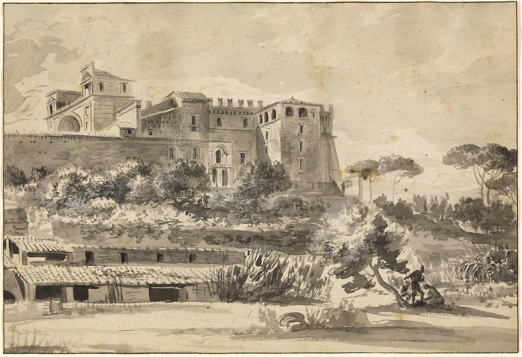 View of an Italian Villa and Gardens (the Belvedere of the Vatican): Jean Jacques de Boissieu,16x12"(A3) Poster