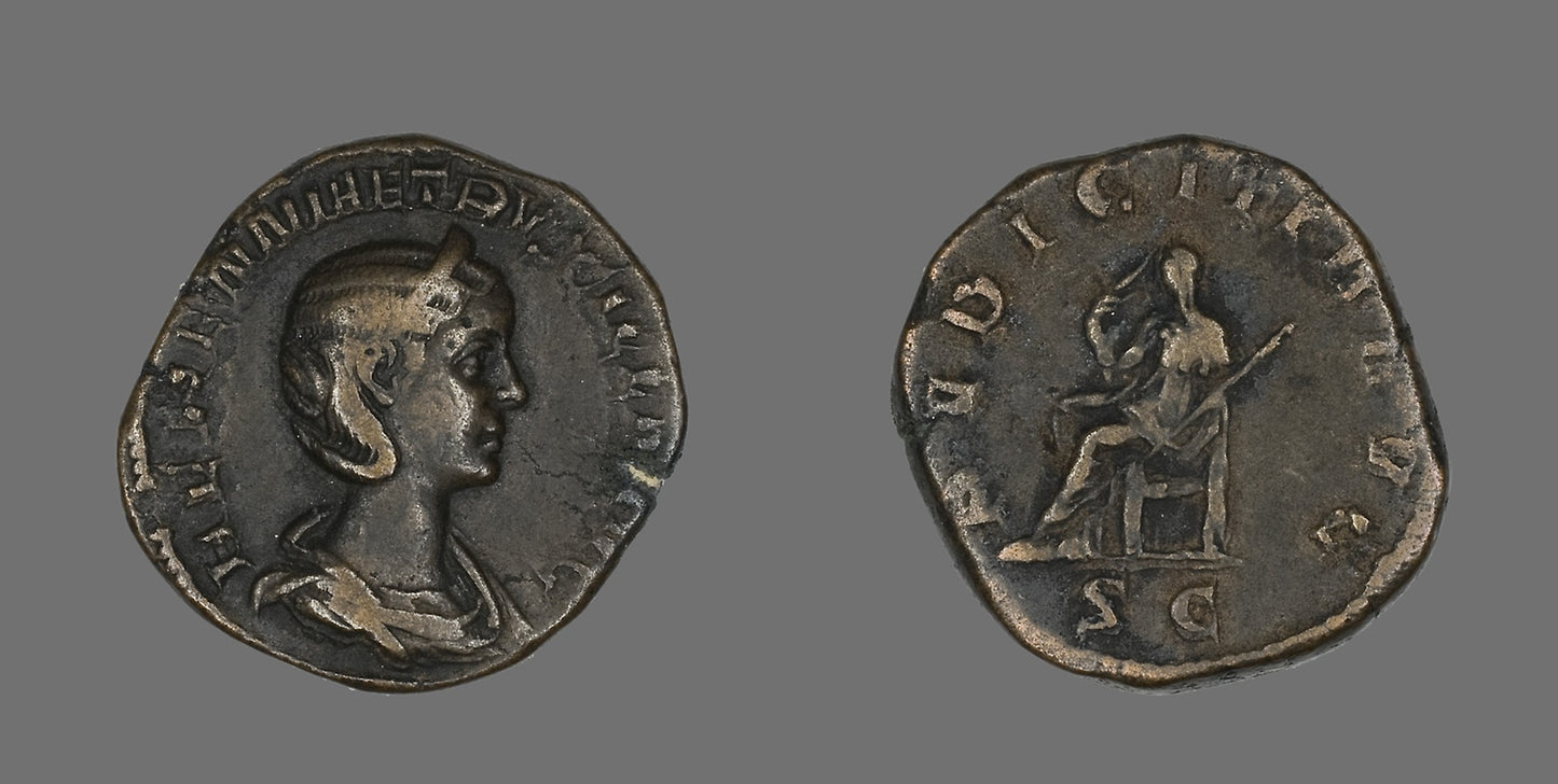 Sestertius (Coin) Portraying Empress Herennia Etruscilla -  Roman,  Poster Print Wall Art