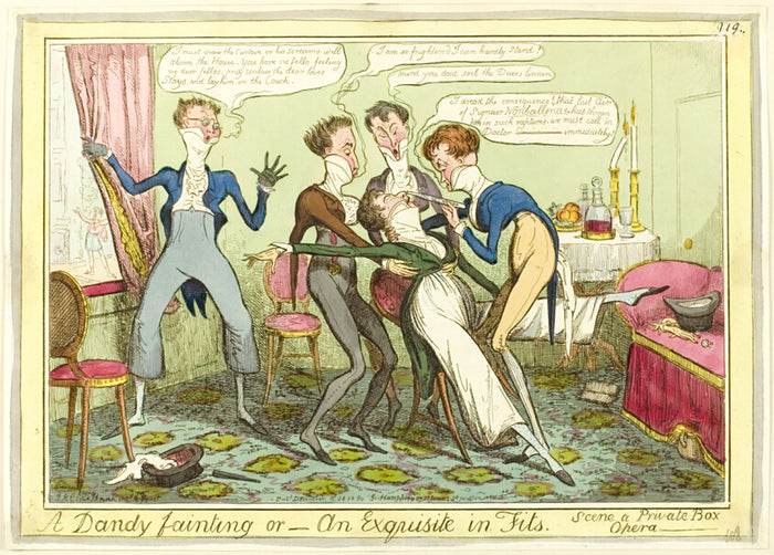 A Dandy Fainting by  Isaac Robert Cruikshank (English, 1789-1856), 23x16