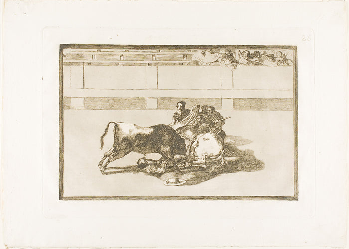 A Picador is Unhorsed and Falls under the Bull, plate 26 from The Art of Bullfighting: Francisco José de Goya y Lucientes,16x12
