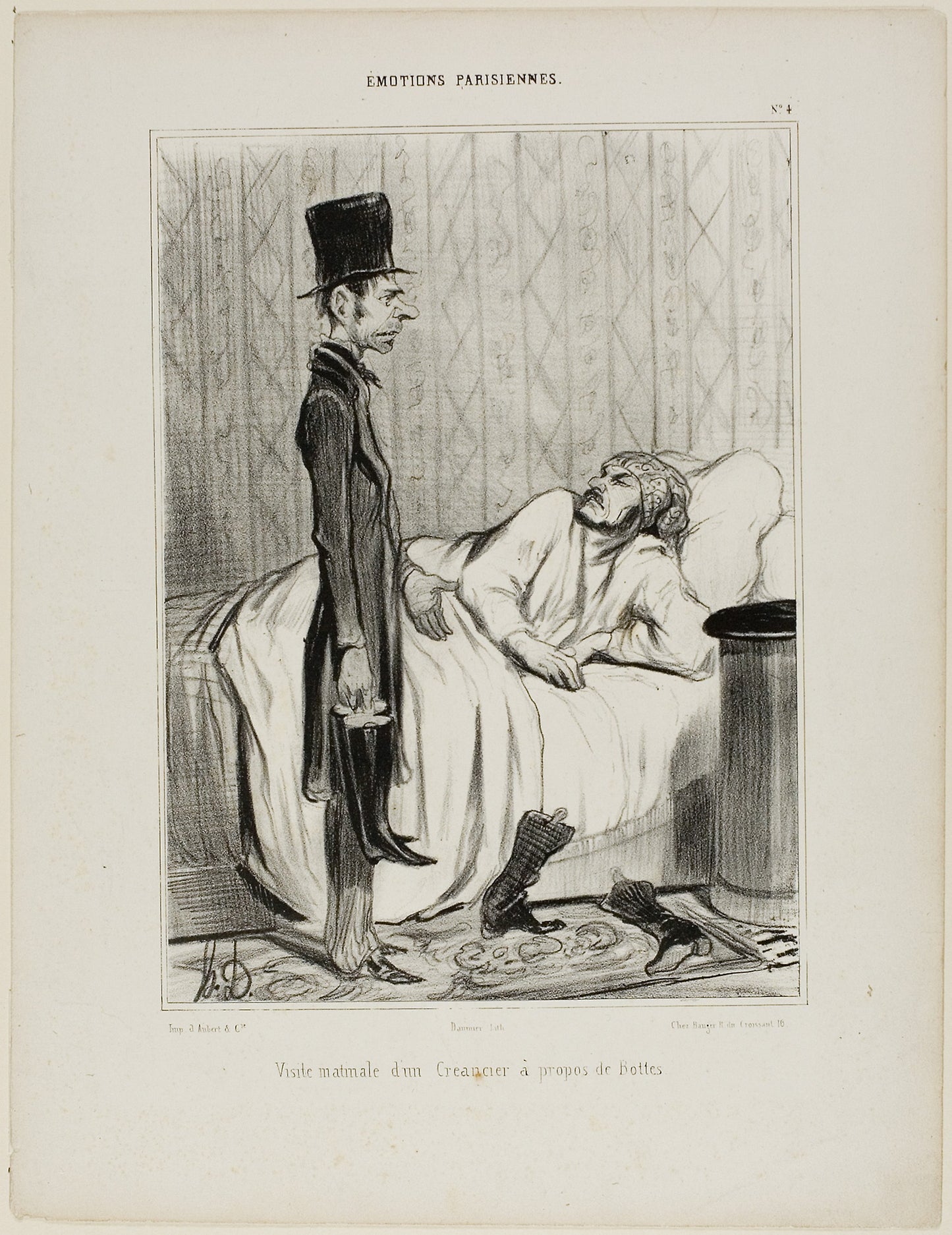 Early morning visit of a creditor concerning the boots, plate 4 from Émotions Parisiennes -  Honoré Victorin Daumier,  Poster Print Wall Art