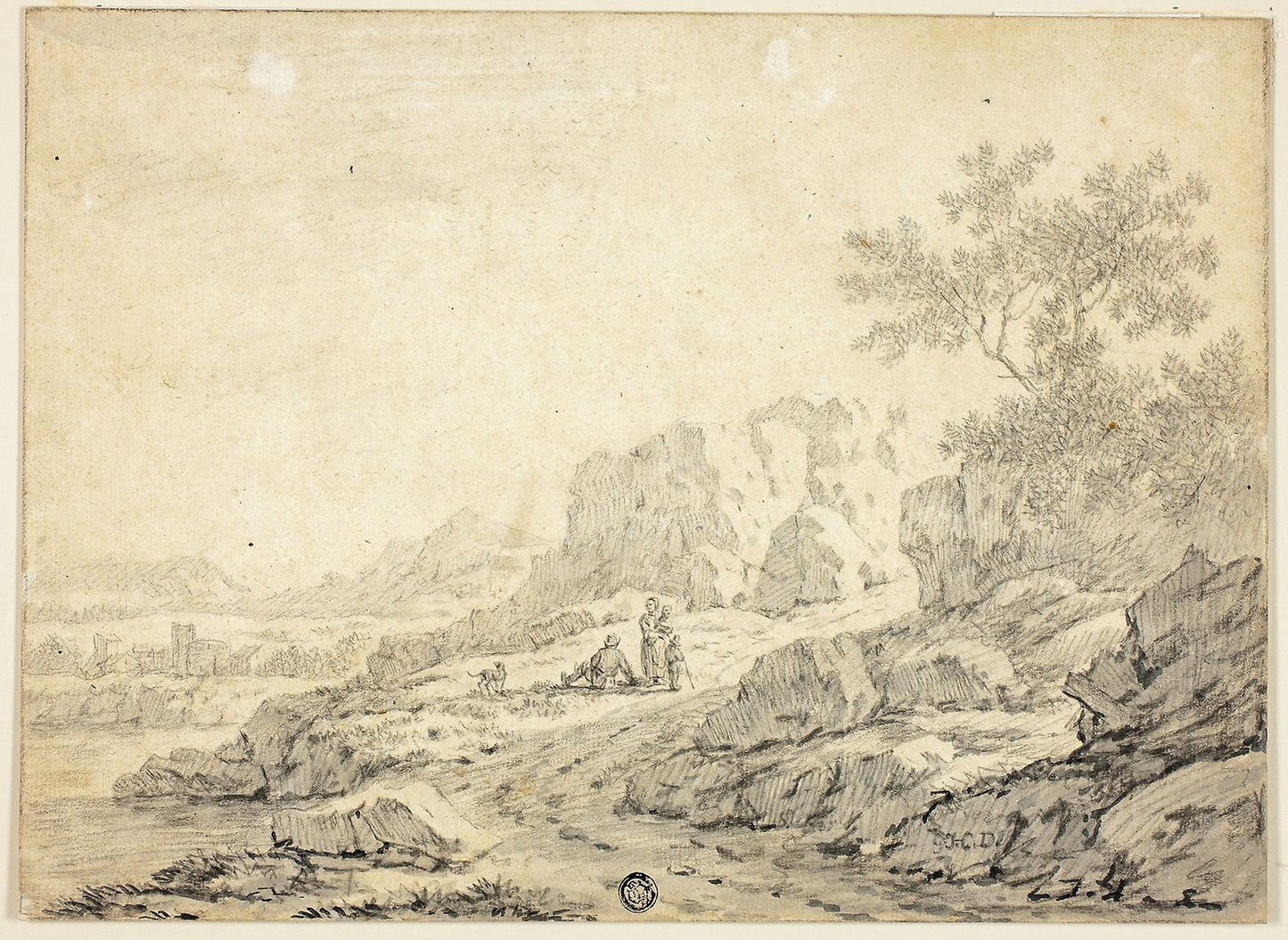 Rocky Landscape with Figures and Dog on Path -  Attributed to Georg Friedrich Dietzsch (German, 1717-1755),  Poster Print Wall Art