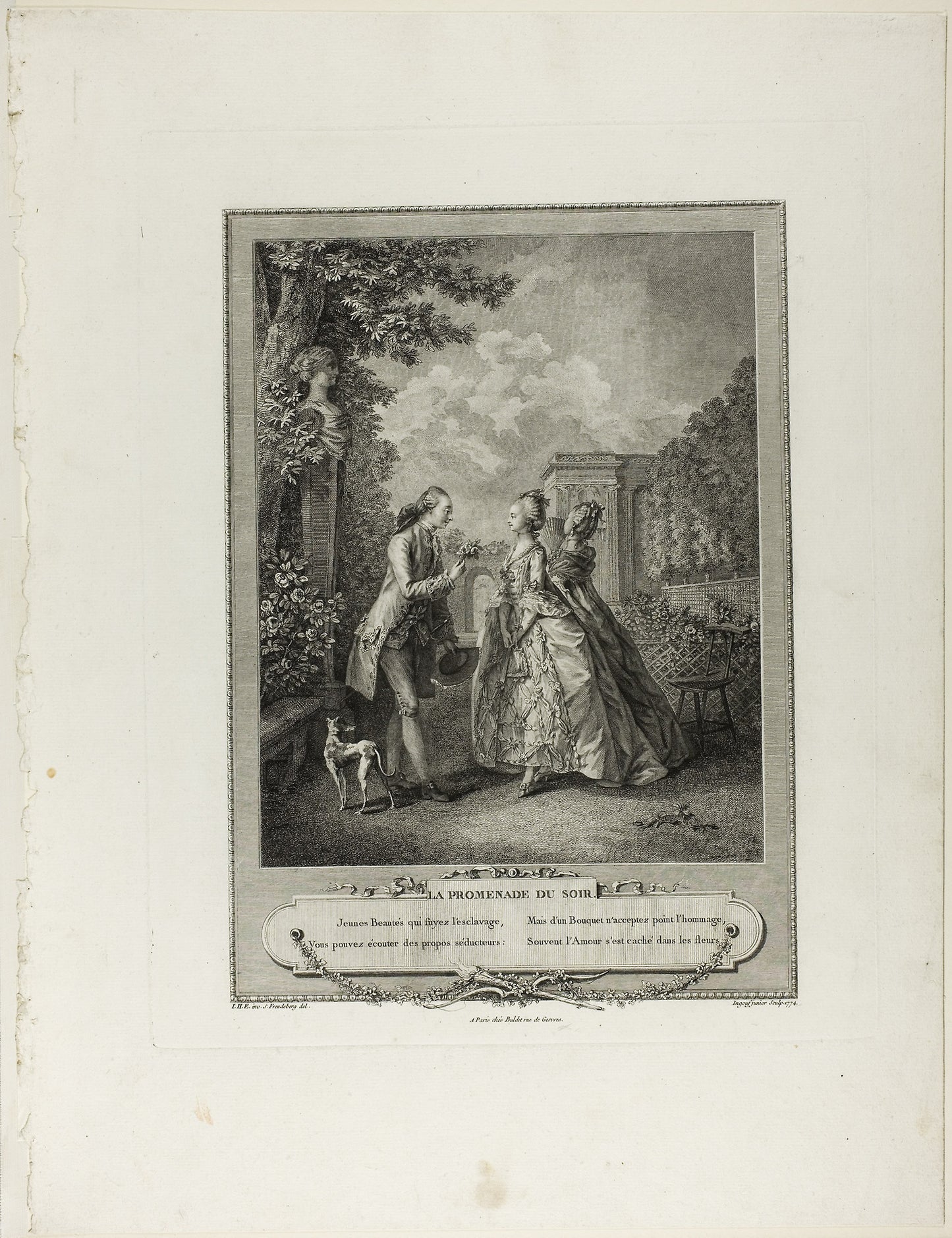 Evening Walk, from Monument du Costume Physique et Moral de la fin du Dix-huitième siècle -  François Robert Ingouf (French, 1747-1812),  Poster Print Wall Art