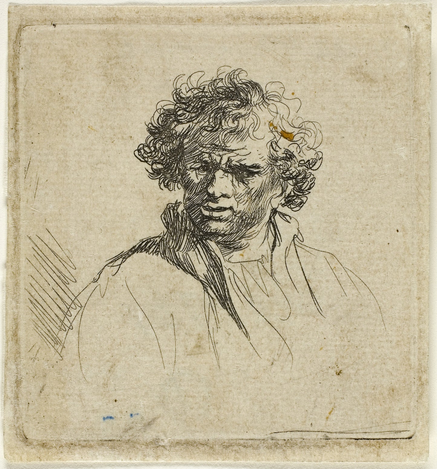 Curly Headed Man with a Wry Mouth -  Possibly Ferdinand Bol (Dutch, 1616-1680),  Poster Print Wall Art