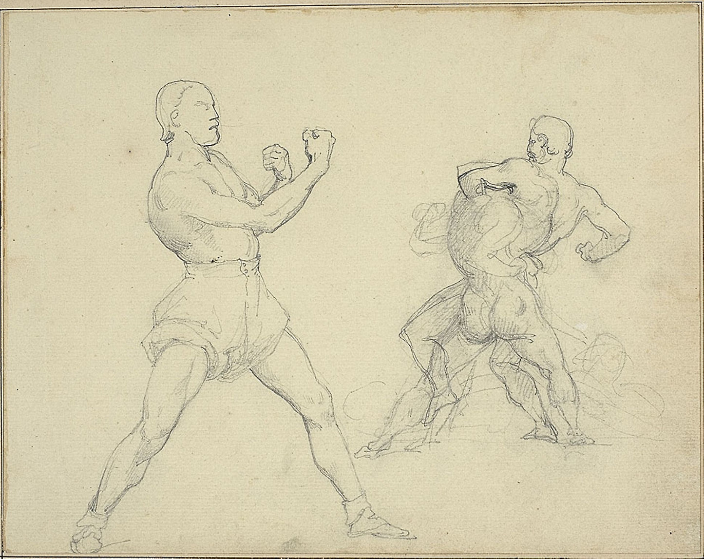 Boxer Facing Right and Two Men Wrestling -  Jean Louis André Théodore Géricault,  Poster Print Wall Art