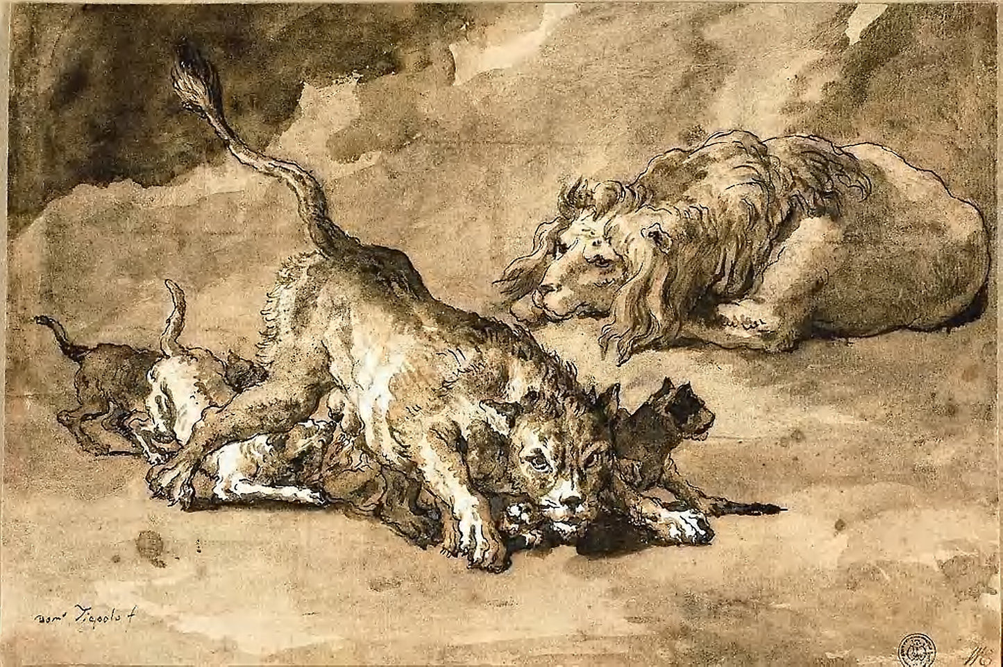 Lion, Lioness and Cubs -  Giovanni Domenico Tiepolo,  Poster Print Wall Art
