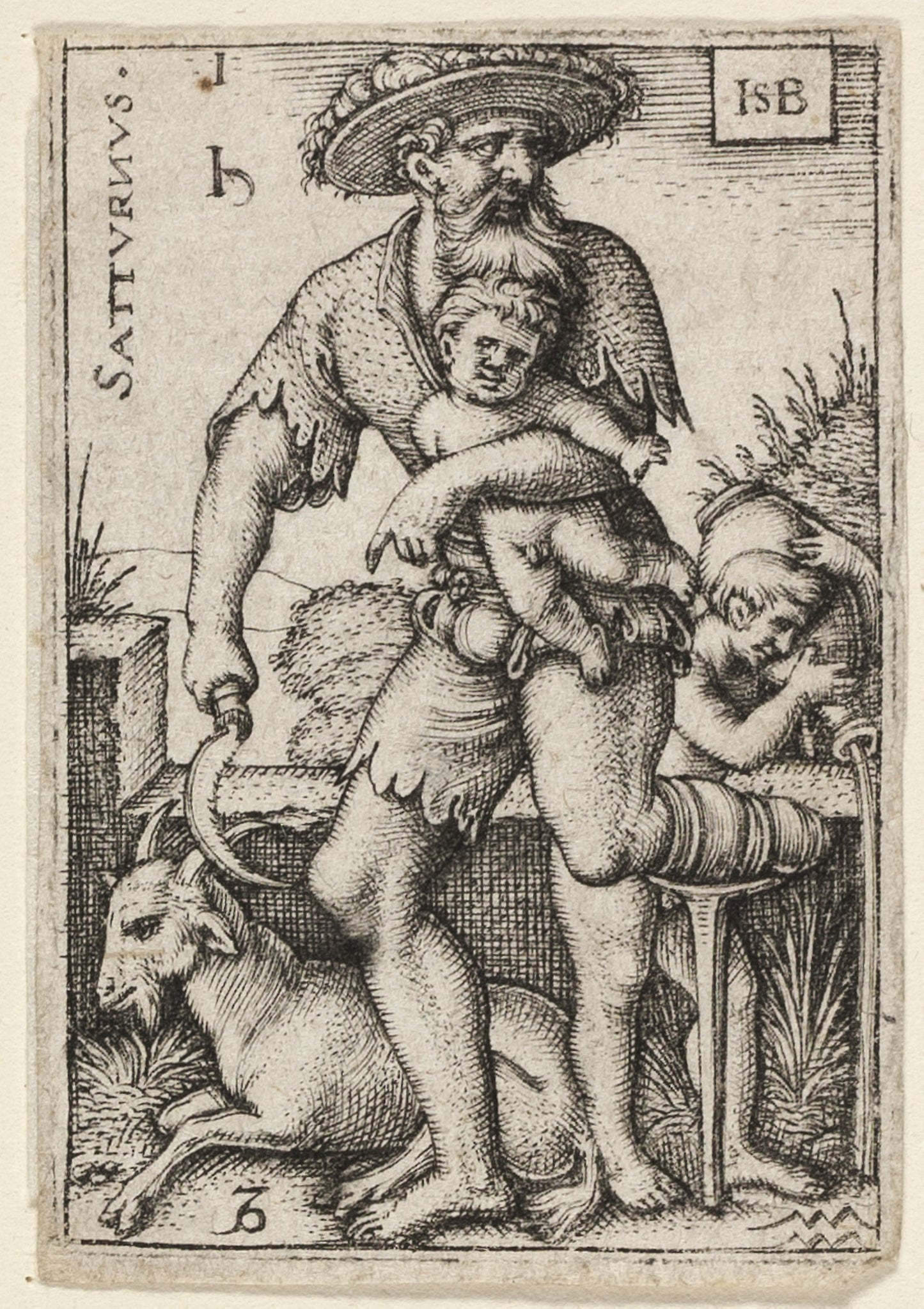 Saturn, plate one from The Seven Planets with the Zodiacs -  Sebald Beham,  Poster Print Wall Art