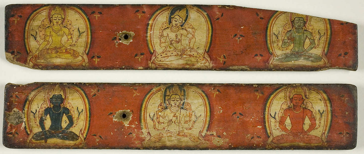 Pair of Manuscript Covers Depicting the Five Transcendent Buddhas with a White Vairochana at the Center -  Nepal,  Poster Print Wall Art