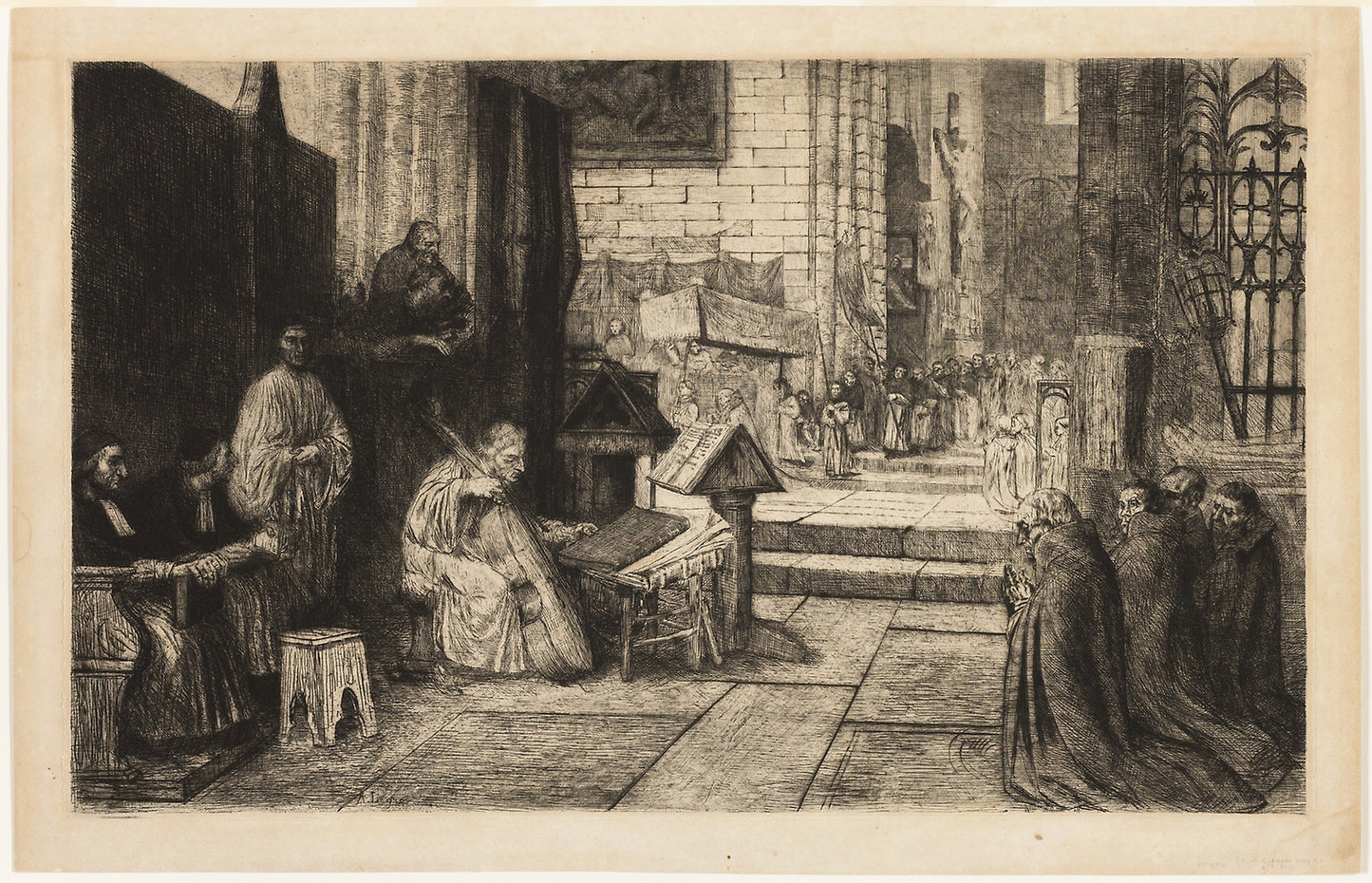 Procession in a Spanish Church -  Alphonse Legros,  Poster Print Wall Art