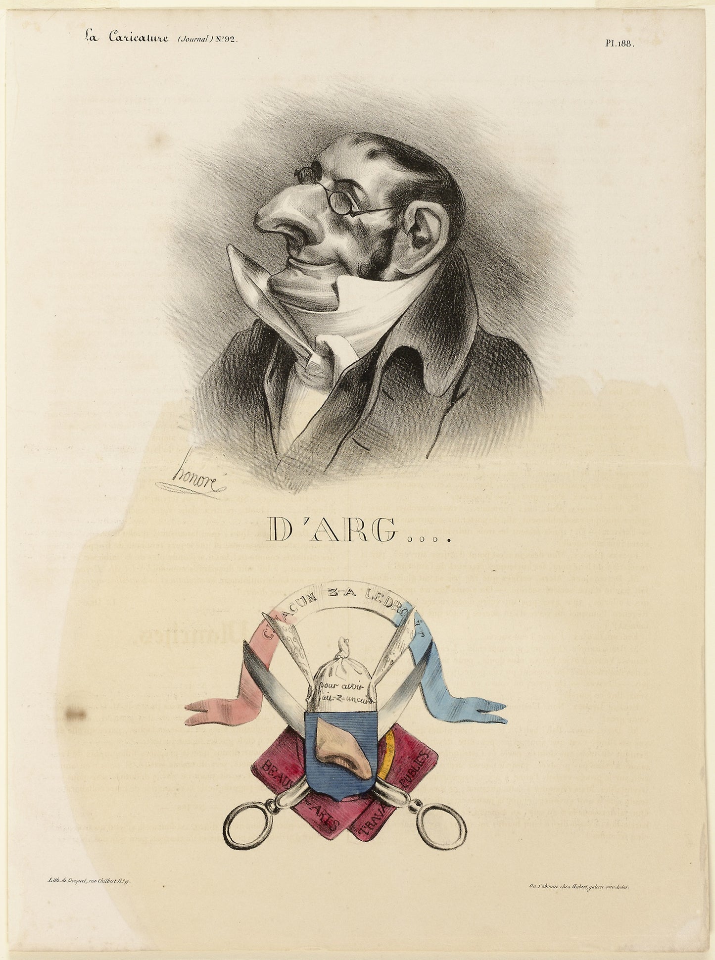D'Arg...., plate 188 from Célébrités de la Caricature -  Honoré Victorin Daumier,  Poster Print Wall Art