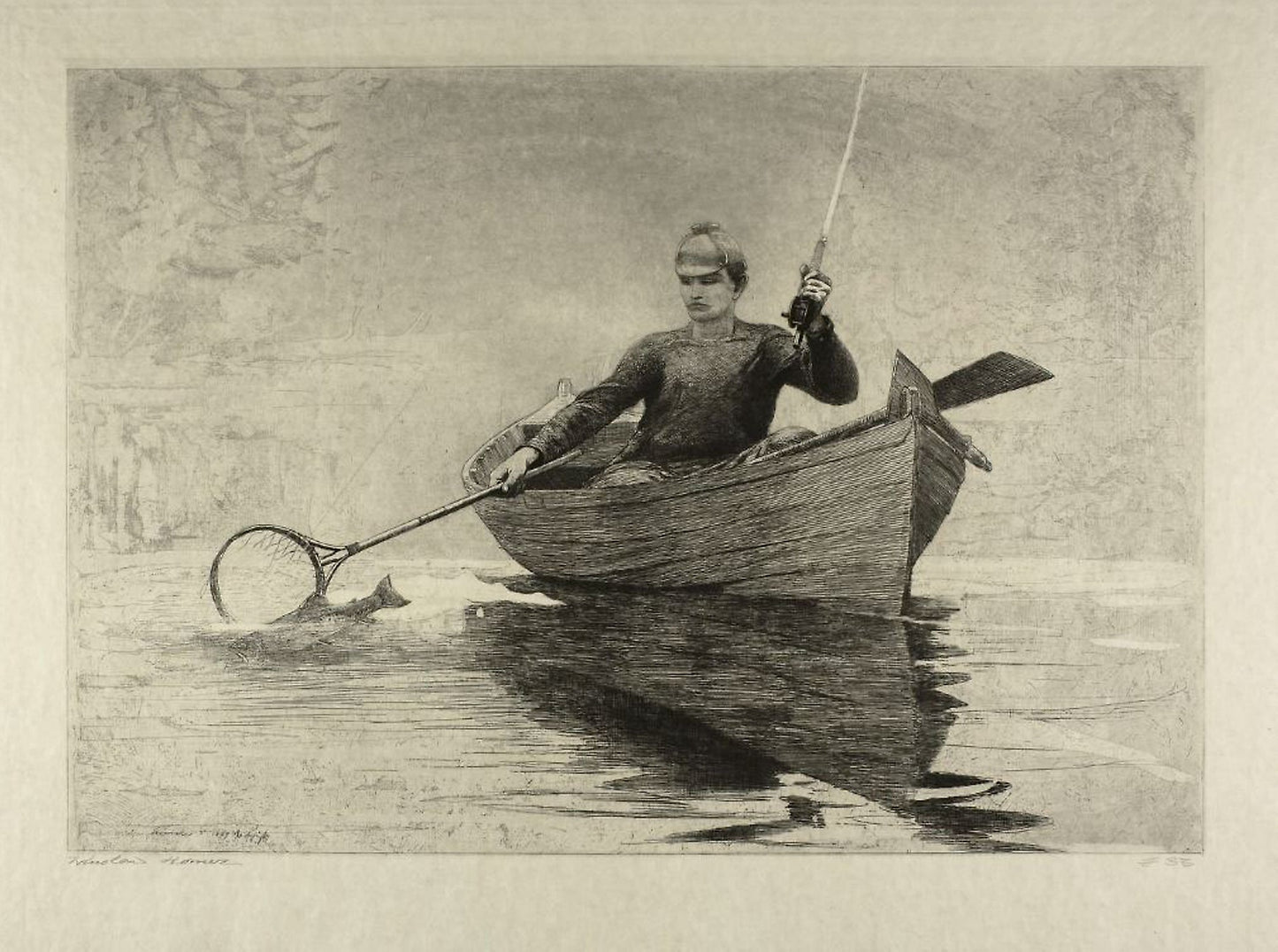 Fly Fishing, Saranac Lake -  Winslow Homer,  Poster Print Wall Art