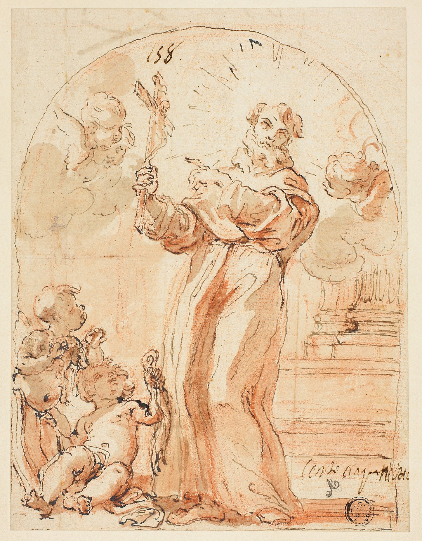 Standing Franciscan Saint Holding Crucifix -  Attributed to Giovanni Battista Gaulli (Italian, 1639-1709),  Poster Print Wall Art