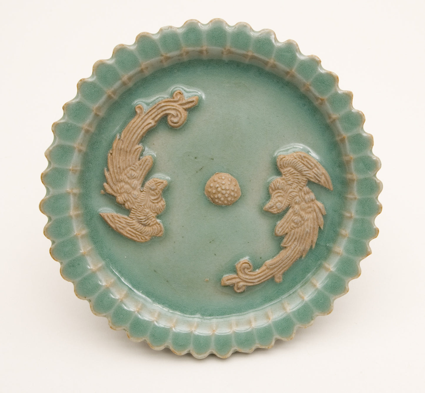 Scalloped-Rim Dish with Confronted Phoenixes and Floral Stamen -  China,  Poster Print Wall Art