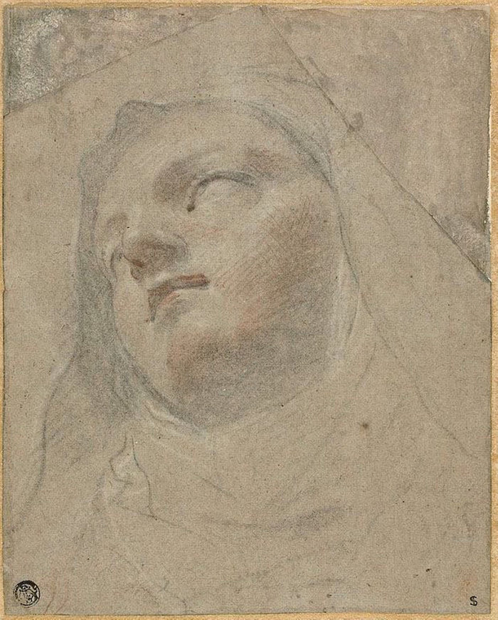 Head of a Dominican Nun: Study for the Ecstasy of Saint Dominic: Domenico Maria Canuti,16x12