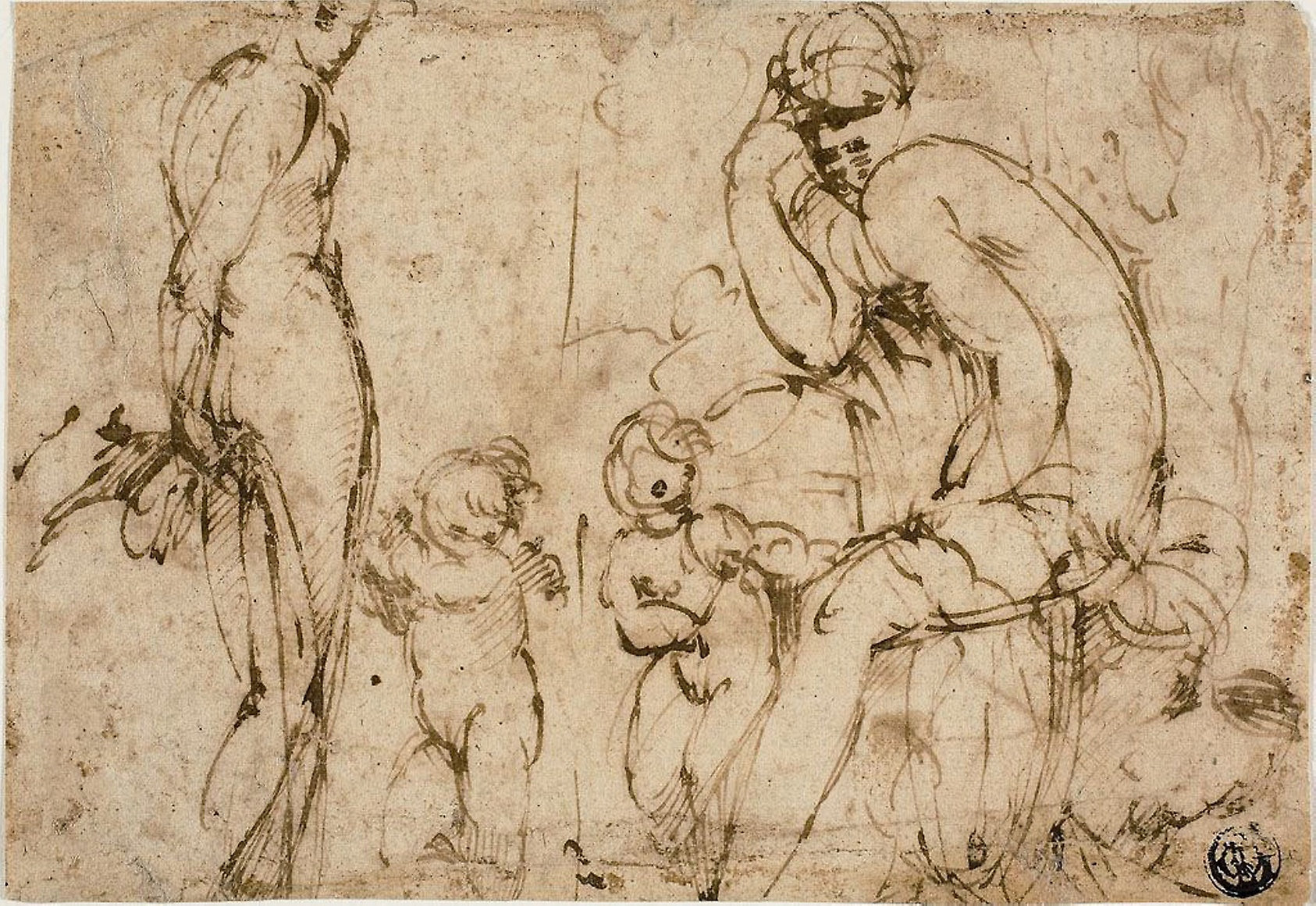 Venus and Mars with Putti (recto); Bearded Man Moving to Right (verso): Circle of Francesco Mazzola, called Parmigianino,16x12"(A3) Poster