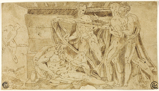 Drunkenness of Noah: After Michelangelo Buonarroti,16x12"(A3) Poster